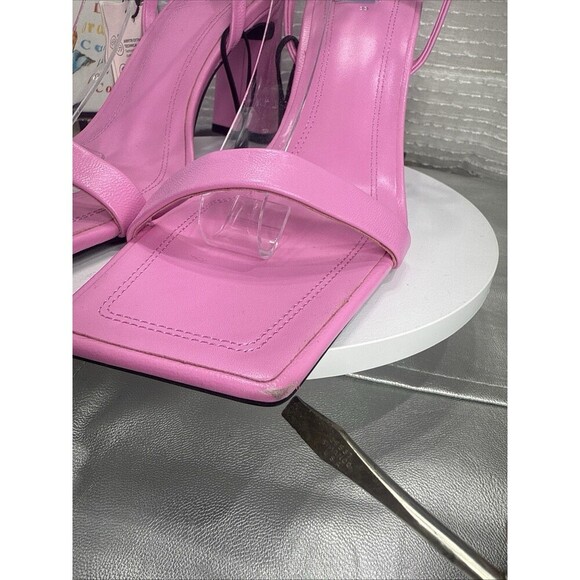 (S1) Zara Womnen's Sandal of Leather Pink Strappy Chunky Heel Size 8 NWT - Picture 8 of 14